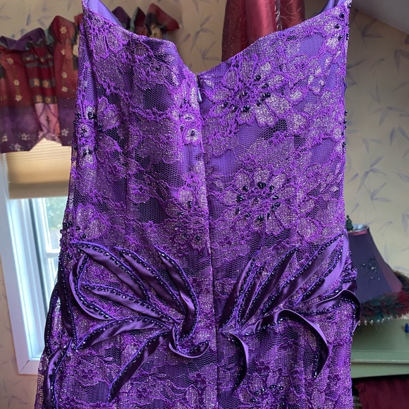 Purple Strapless Mermaid Prom Dress, Lace + Jeweled Detailing - Picture 5 of 6